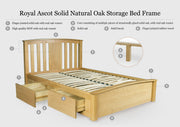 Royal Ascot Solid Natural Oak Storage Bed Frame - 4ft6 Double - The Oak Bed Store