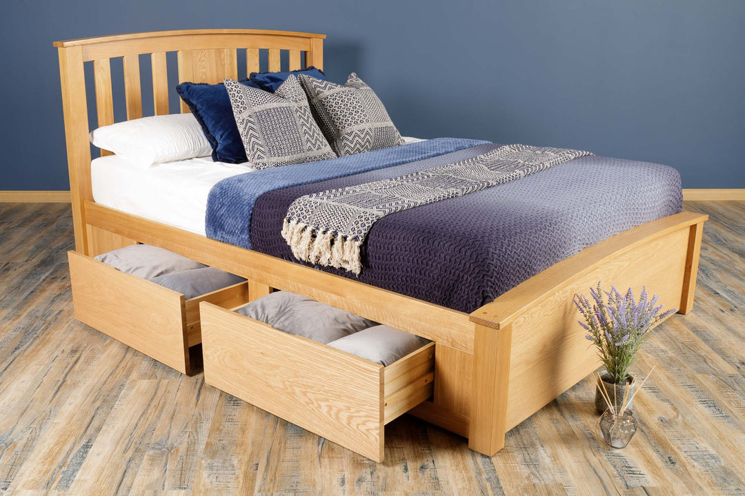 Royal Ascot Solid Natural Oak Storage Bed Frame - 4ft6 Double