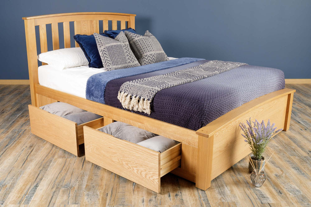 Royal Ascot Solid Natural Oak Storage Bed Frame - 4ft6 Double - B GRADE - The Oak Bed Store