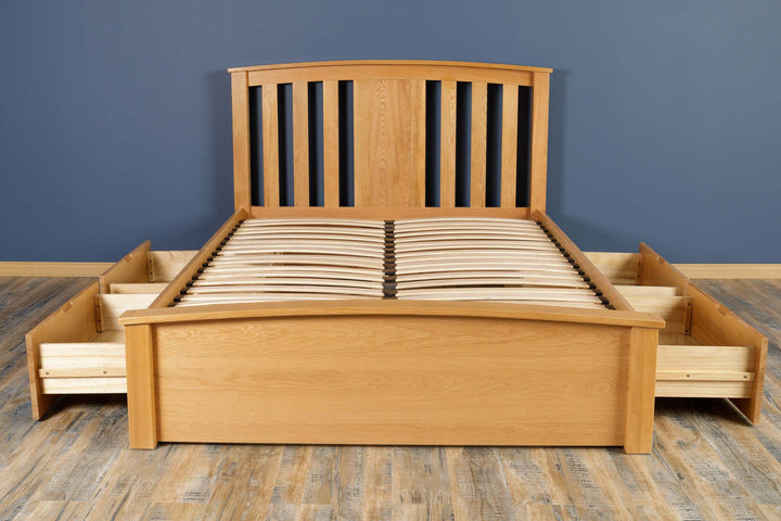 Royal Ascot Solid Natural Oak Storage Bed Frame - 4ft6 Double - B GRADE - The Oak Bed Store