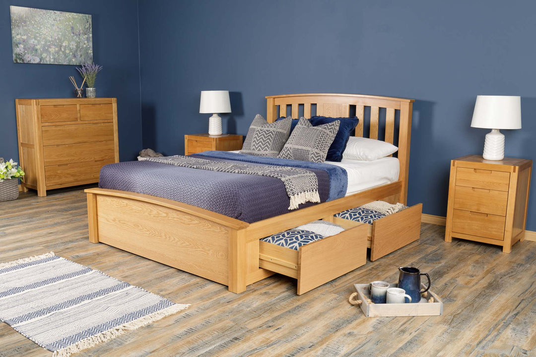 Royal Ascot Solid Natural Oak Storage Bed Frame - 4ft6 Double - B GRADE - The Oak Bed Store