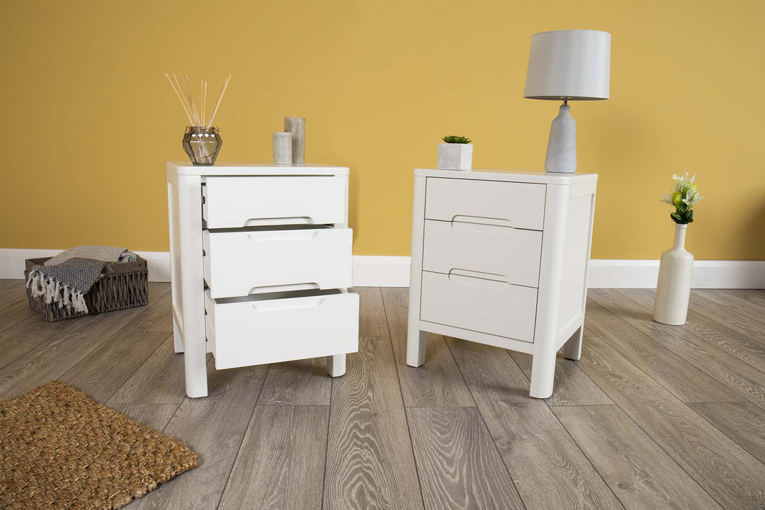 White 2+1 Drawer Bedside Table - Style 1 - The Oak Bed Store