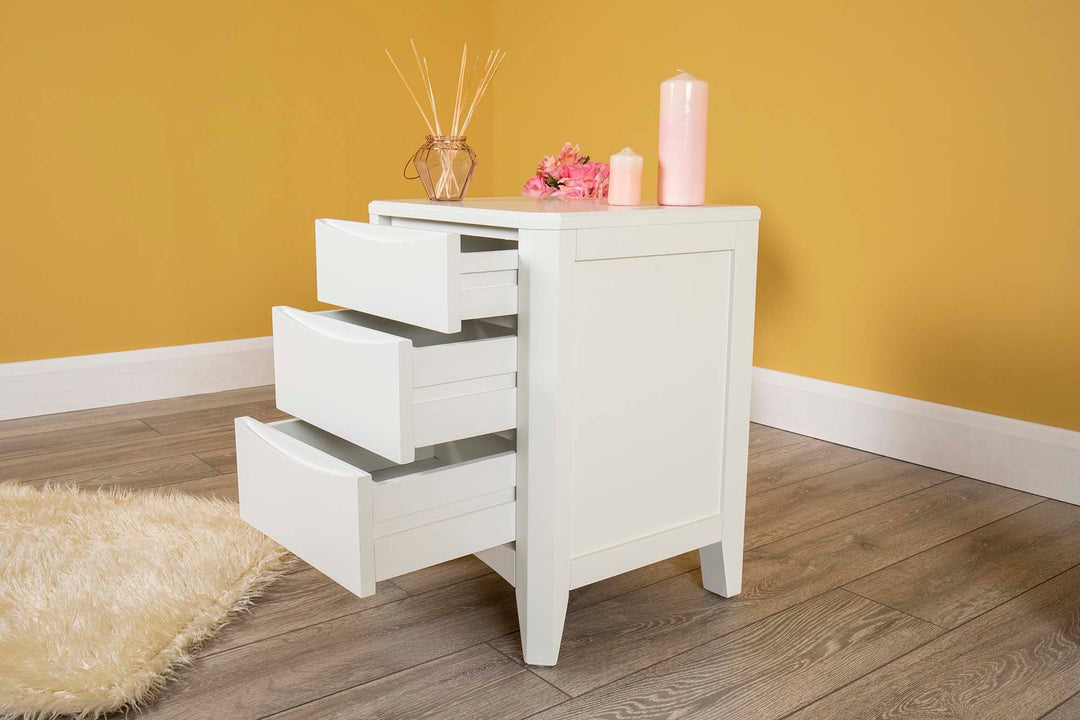 White 2+1 Drawer Bedside Table - Style 2 - The Oak Bed Store