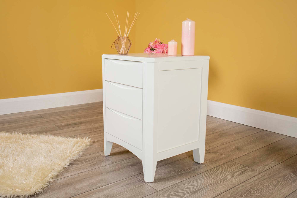 White 2+1 Drawer Bedside Table - Style 2 - The Oak Bed Store