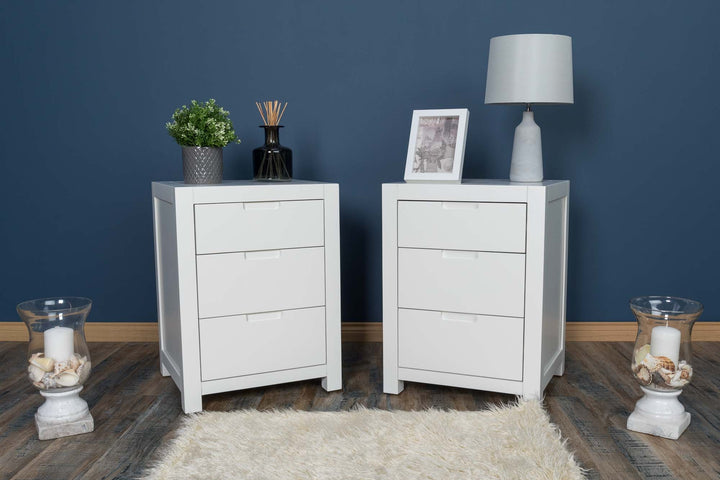 Soft White 2+1 Drawer Bedside Table - Style 5 - CLEARANCE