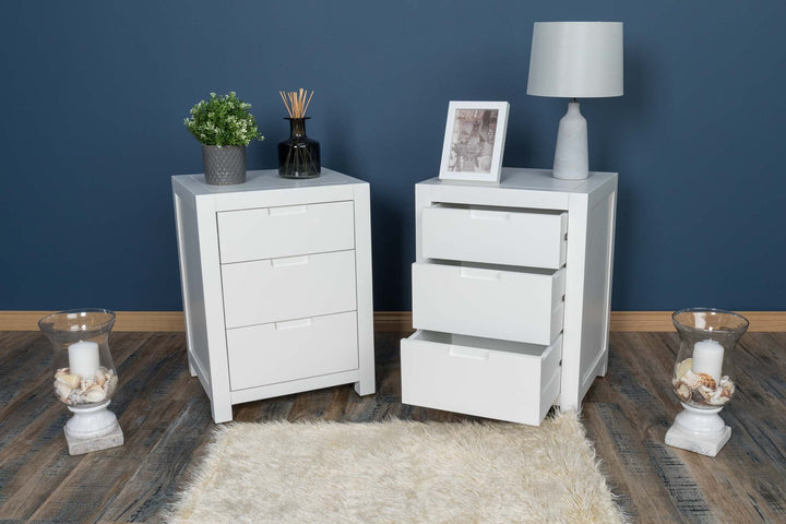 Soft White 2+1 Drawer Bedside Table - Style 5 - CLEARANCE