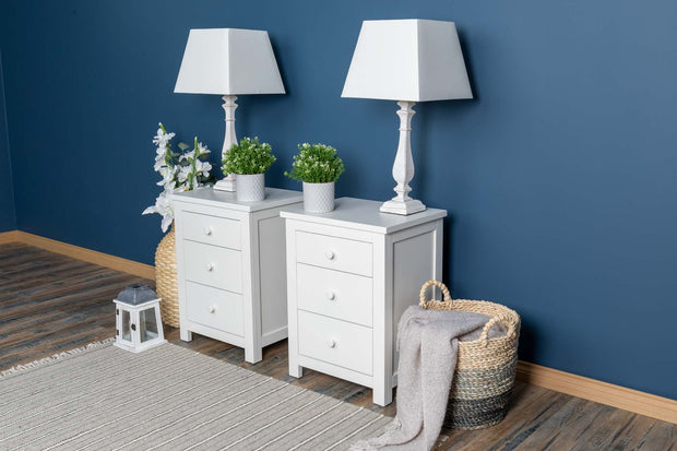Soft White 2+1 Drawer Bedside Table - Style 6