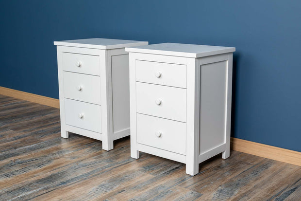 Soft White 2+1 Drawer Bedside Table - Style 6