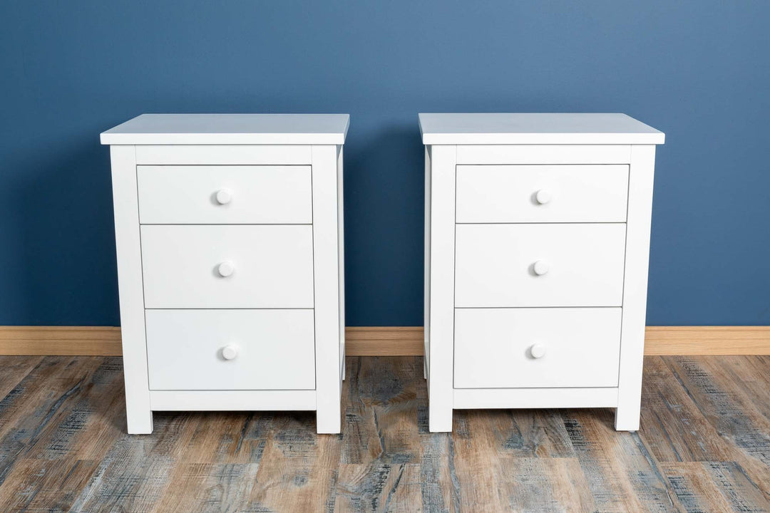 Soft White 2+1 Drawer Bedside Table - Style 6 - CLEARANCE