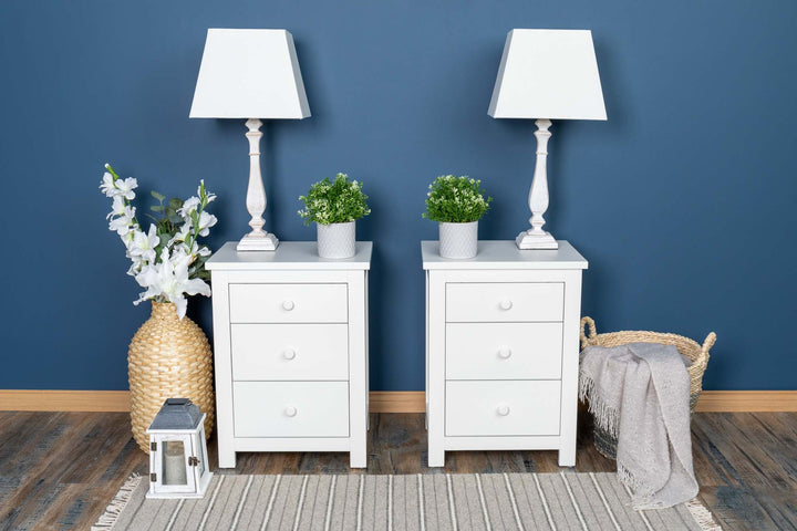 Soft White 2+1 Drawer Bedside Table - Style 6 - CLEARANCE