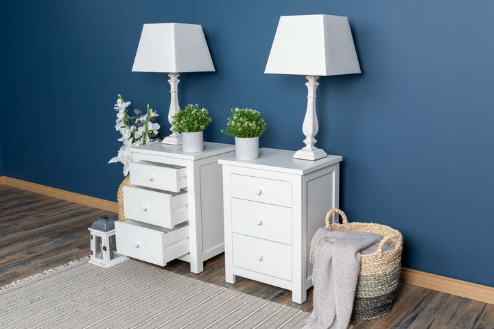 Soft White 2+1 Drawer Bedside Table - Style 6 - CLEARANCE