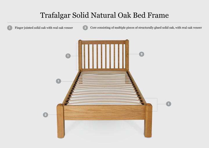 Trafalgar Solid Natural Oak Bed Frame - 3ft Single - The Oak Bed Store