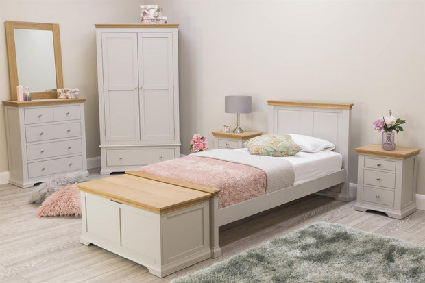 Westcott Light Grey & Natural Oak 1 Drawer Double Wardrobe - The Oak Bed Store