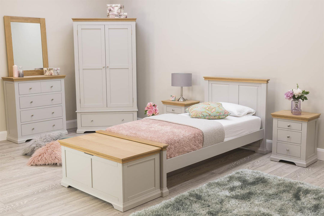 Westcott Light Grey & Natural Oak Solid Wood Bed Frame - 3ft Single - B GRADE - The Oak Bed Store