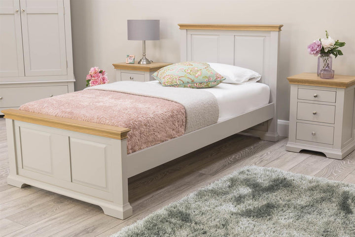 Westcott Light Grey & Natural Oak Solid Wood Bed Frame - 3ft Single - B GRADE - The Oak Bed Store