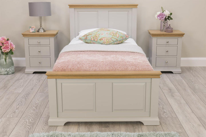 Westcott Light Grey & Natural Oak Solid Wood Bed Frame - 3ft Single - B GRADE - The Oak Bed Store