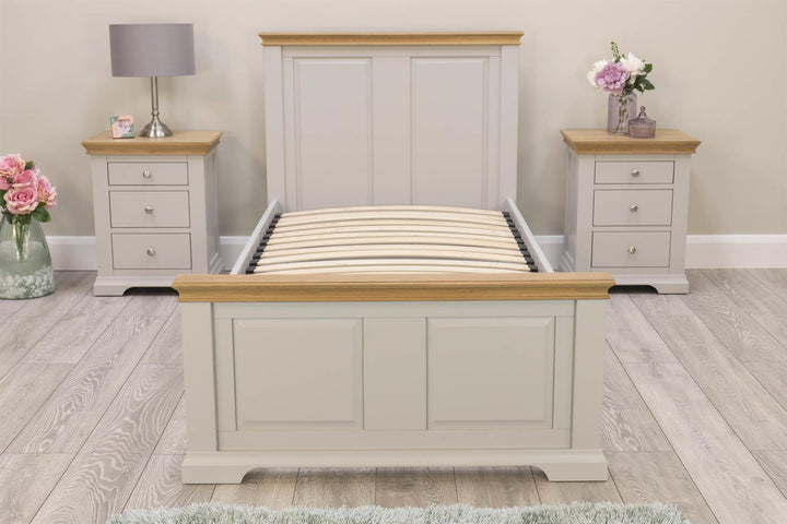 Westcott Light Grey & Natural Oak Solid Wood Bed Frame - 3ft Single - B GRADE - The Oak Bed Store