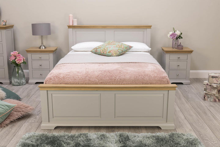 Westcott Light Grey & Natural Oak Solid Wood Bed Frame - 5ft King Size - B GRADE - The Oak Bed Store