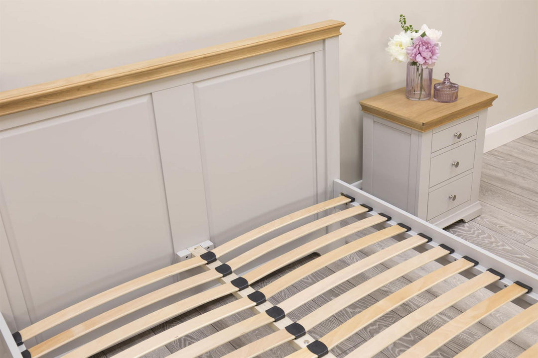 Westcott Light Grey & Natural Oak Solid Wood Bed Frame - 5ft King Size - B GRADE - The Oak Bed Store