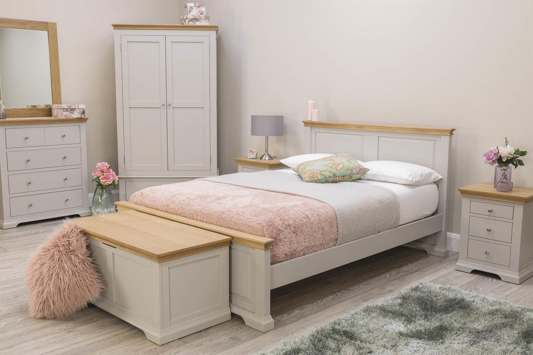 Westcott Light Grey & Natural Oak Solid Wood Bed Frame - 5ft King Size - B GRADE - The Oak Bed Store