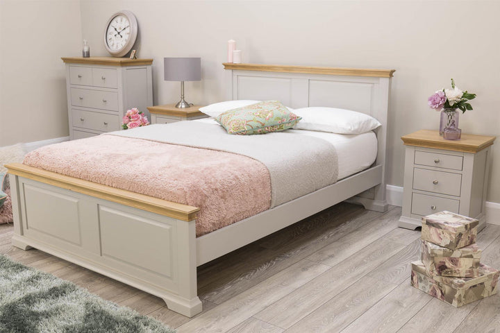 Westcott Light Grey & Natural Oak Solid Wood Bed Frame - 5ft King Size - B GRADE - The Oak Bed Store