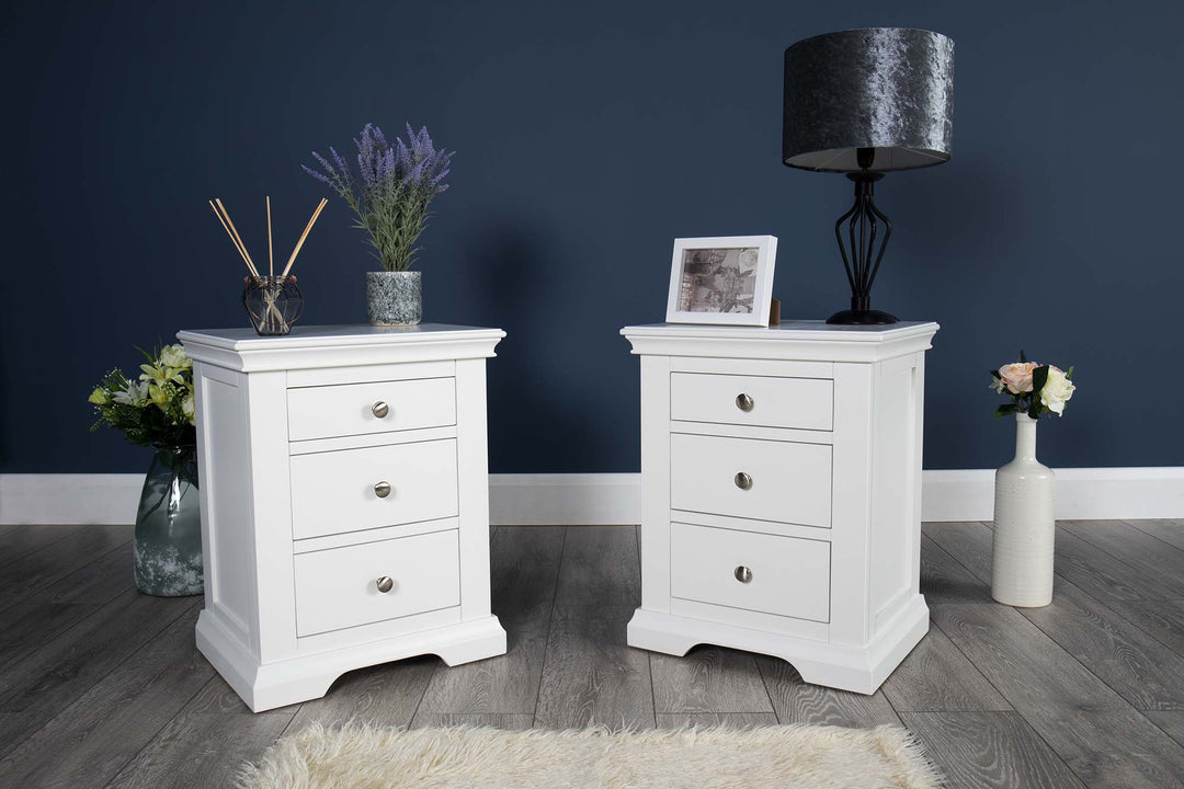 Westcott Soft White 2 + 1 Drawer Bedside Table - The Oak Bed Store