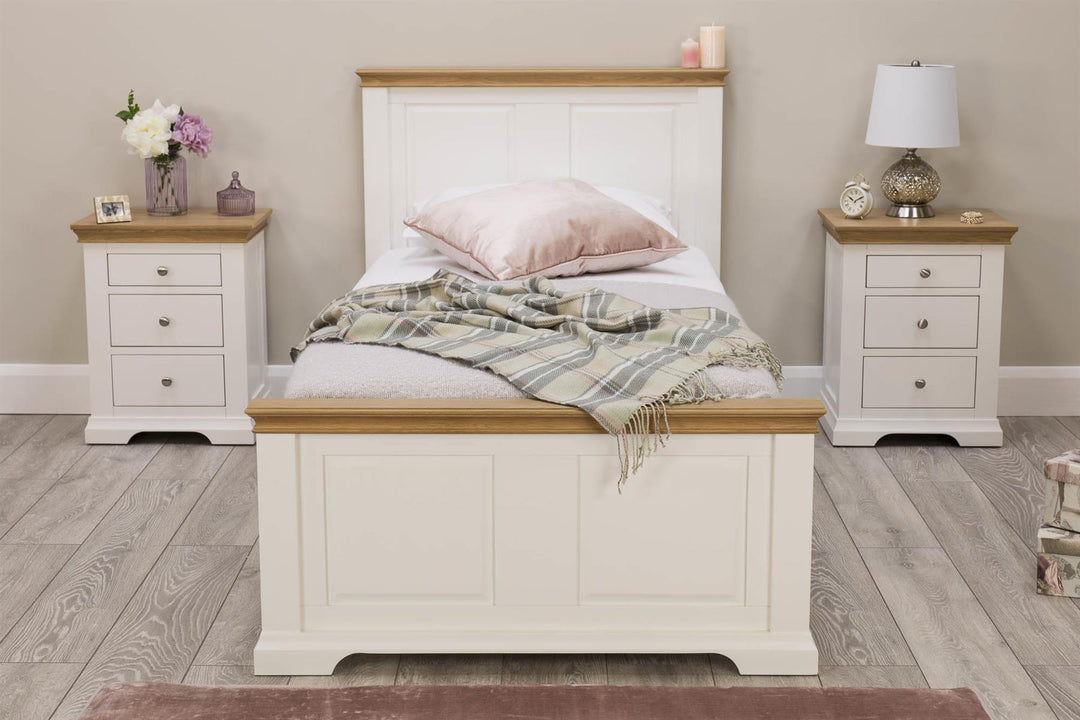 Westcott Soft White & Natural Oak 2 + 1 Drawer Bedside Table - The Oak Bed Store