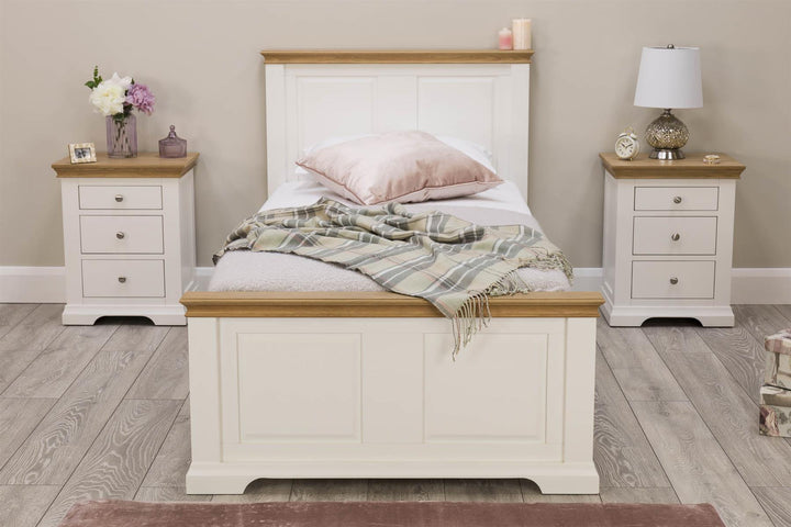 Westcott Soft White & Natural Oak 2 + 1 Drawer Bedside Table - The Oak Bed Store