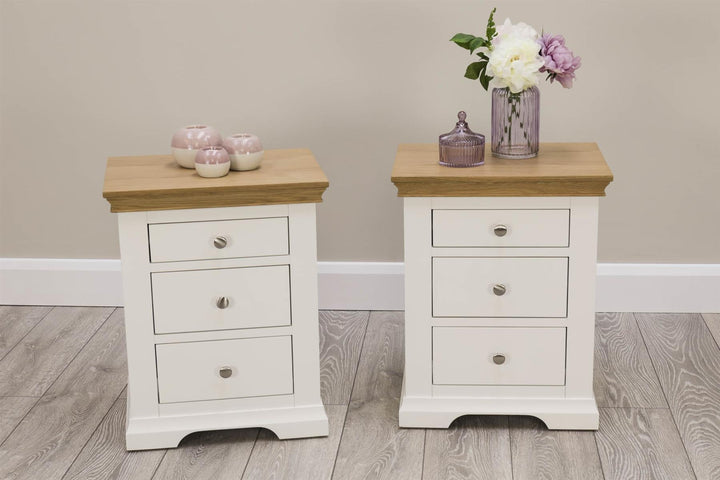 Westcott Soft White & Natural Oak 2 + 1 Drawer Bedside Table - The Oak Bed Store