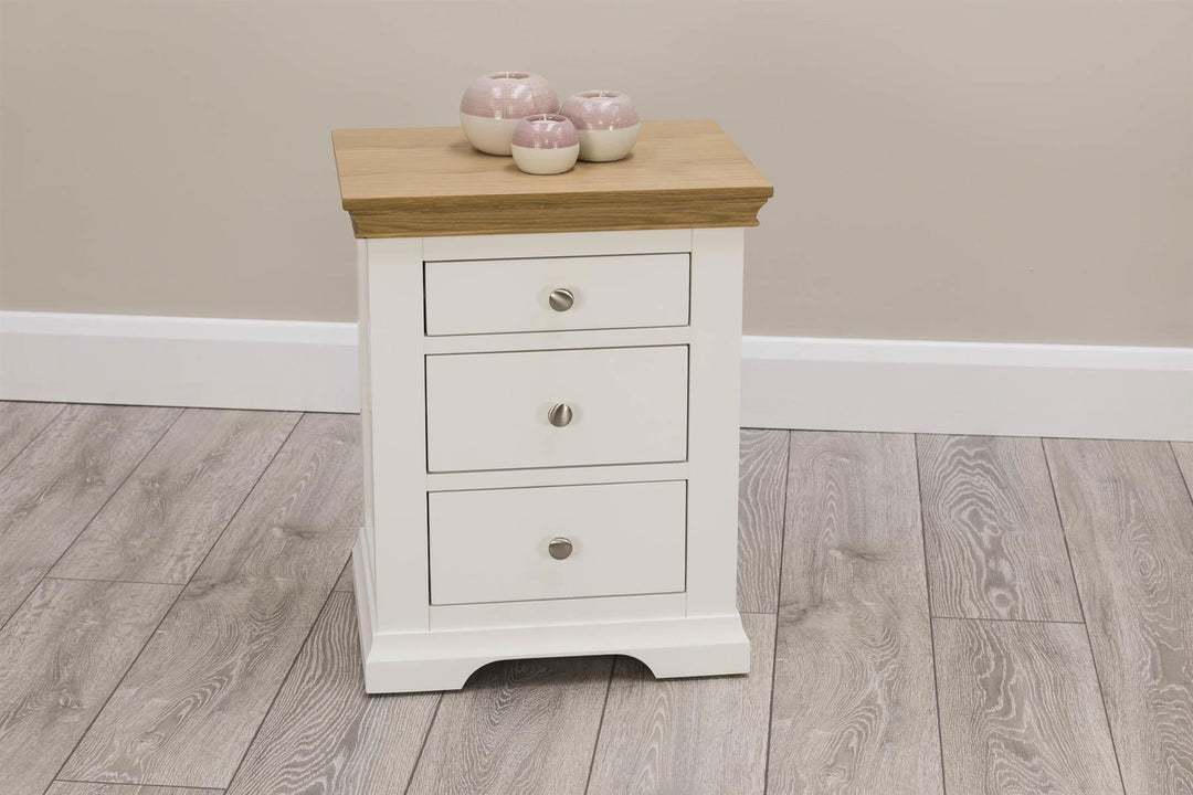 Westcott Soft White & Natural Oak 2 + 1 Drawer Bedside Table - The Oak Bed Store