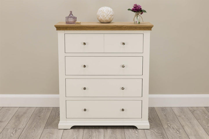 Westcott Soft White & Natural Oak 4 Drawer Chest of Drawers - The Oak Bed Store