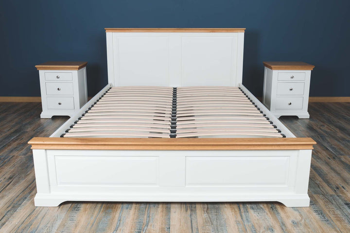 Westcott Soft White & Natural Oak Solid Wood Storage Bed Frame - 4ft6 Double - The Oak Bed Store