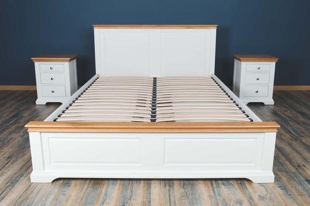 Westcott Soft White & Natural Oak Solid Wood Storage Bed Frame - 5ft King Size - The Oak Bed Store