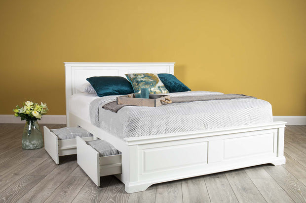 Westcott Soft White Solid Wood Storage Bed Frame - 5ft King Size - The Oak Bed Store