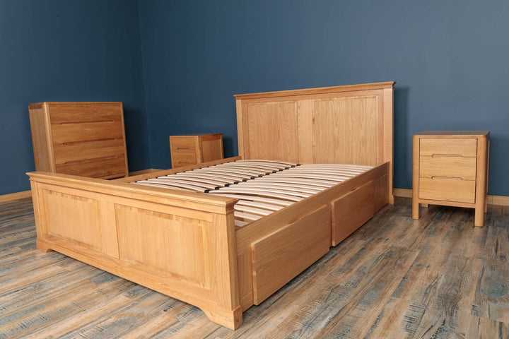 Westcott Solid Natural Oak Storage Bed Frame - 5ft King Size - The Oak Bed Store