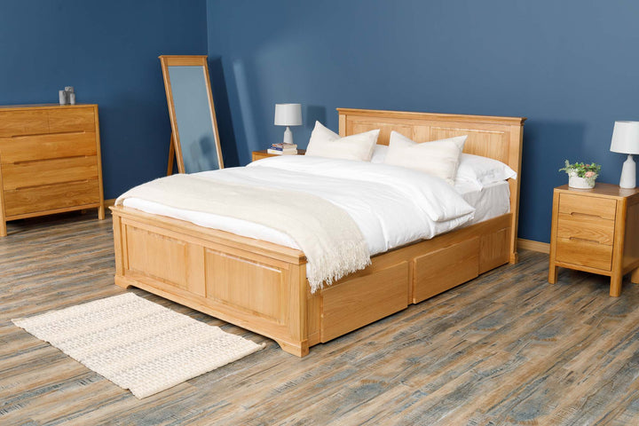 Westcott Solid Natural Oak Storage Bed Frame - 5ft King Size - The Oak Bed Store