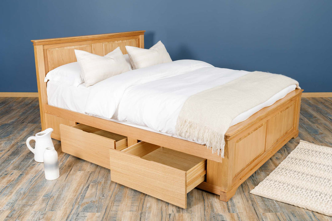 Westcott Solid Natural Oak Storage Bed Frame - 5ft King Size - The Oak Bed Store