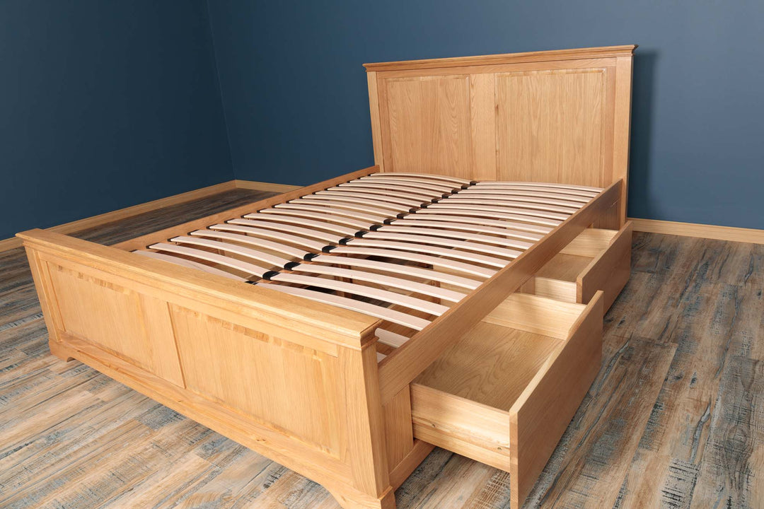 Westcott Solid Natural Oak Storage Bed Frame - 5ft King Size - The Oak Bed Store