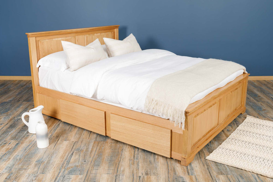 Westcott Solid Natural Oak Storage Bed Frame - 5ft King Size - B GRADE - The Oak Bed Store
