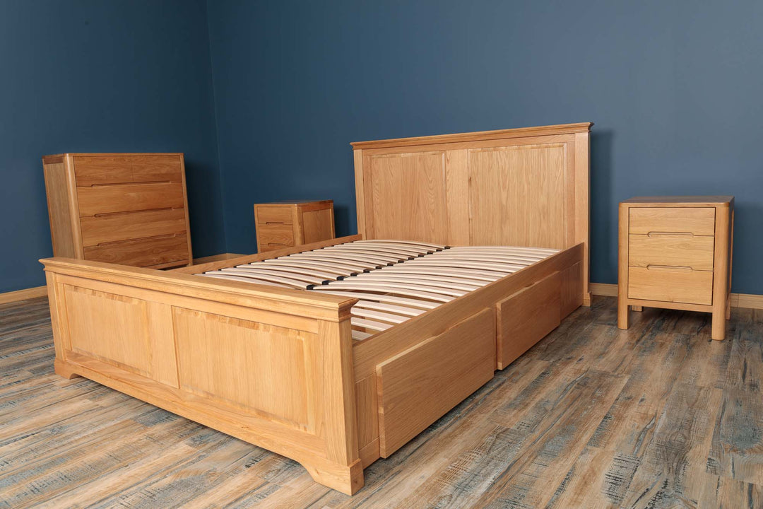 Westcott Solid Natural Oak Storage Bed Frame - 5ft King Size - B GRADE - The Oak Bed Store