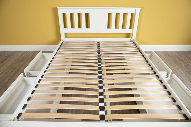 Wimbledon Soft White Solid Wood Storage Bed Frame - 5ft King Size - The Oak Bed Store