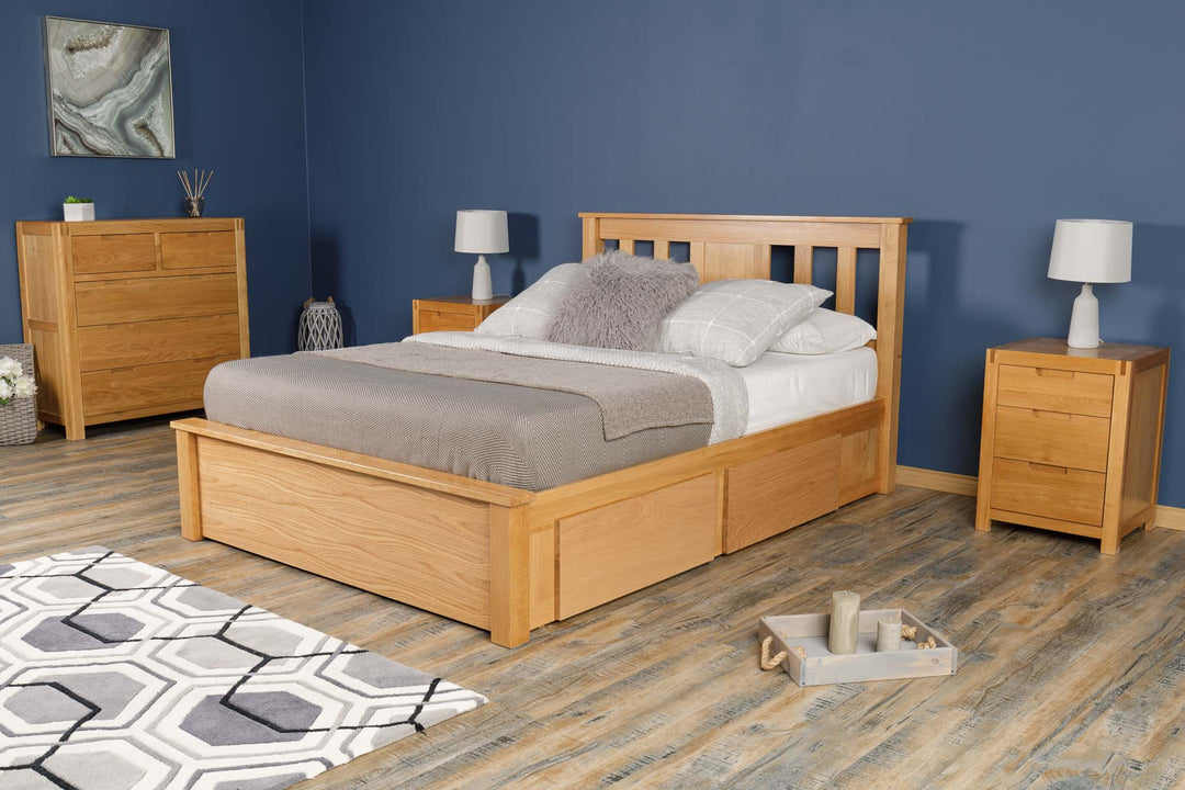 Wimbledon Solid Natural Oak Storage Bed - 4ft6 Double - The Oak Bed Store