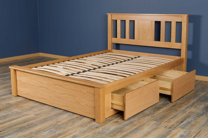 Wimbledon Solid Natural Oak Storage Bed - 4ft6 Double - The Oak Bed Store