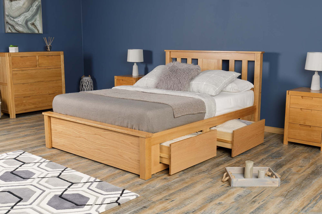 Wimbledon Solid Natural Oak Storage Bed - 4ft6 Double - The Oak Bed Store