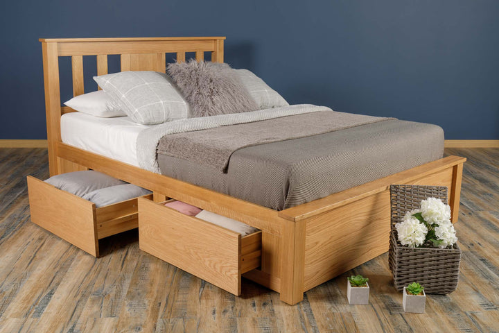 Wimbledon Solid Natural Oak Storage Bed - 4ft6 Double - The Oak Bed Store