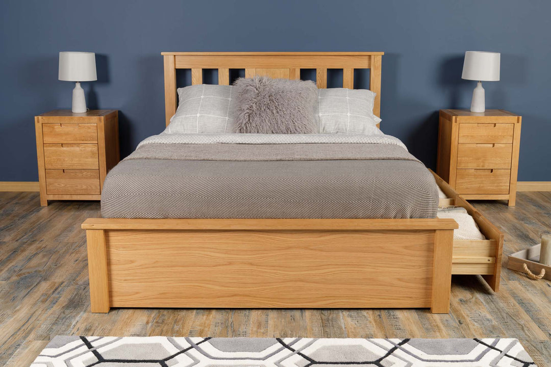 Wimbledon Solid Natural Oak Storage Bed - 4ft6 Double - The Oak Bed Store