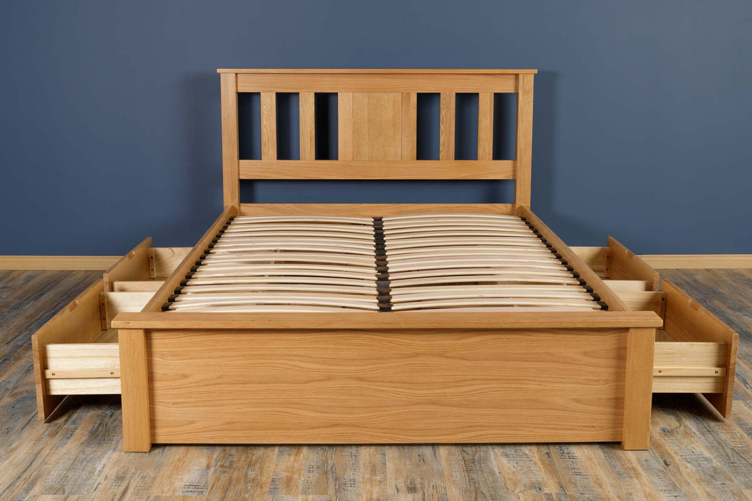 Wimbledon Solid Natural Oak Storage Bed - 4ft6 Double - The Oak Bed Store